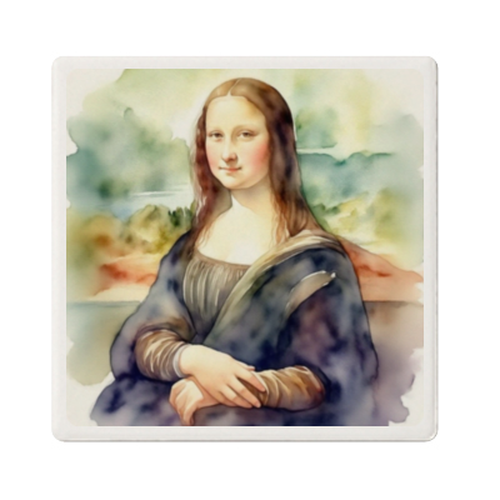 モナリザ水彩コースター：優雅な微笑み