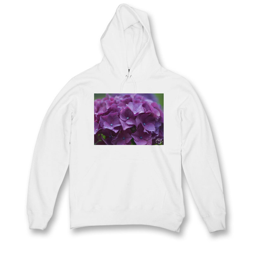 デザイン フーデット パーカー 白 紫陽花