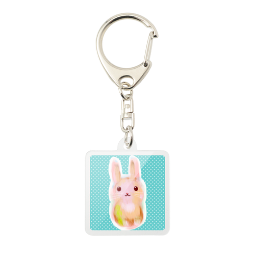 miniうさぎ正方形キーホルダー【4cm/ナスカン】グリーン