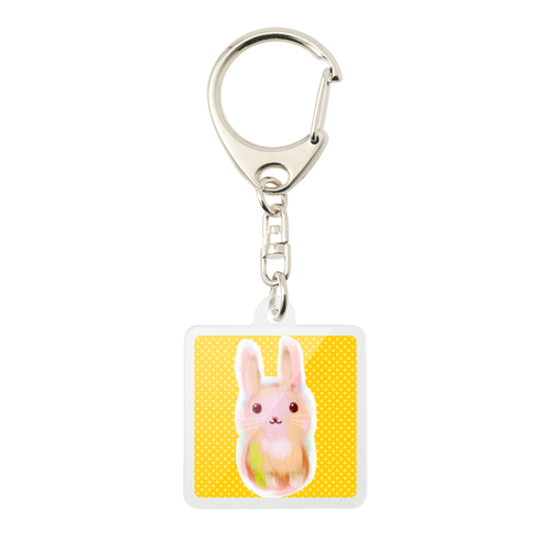 miniうさぎ正方形キーホルダー【4cm/ナスカン】イエロー